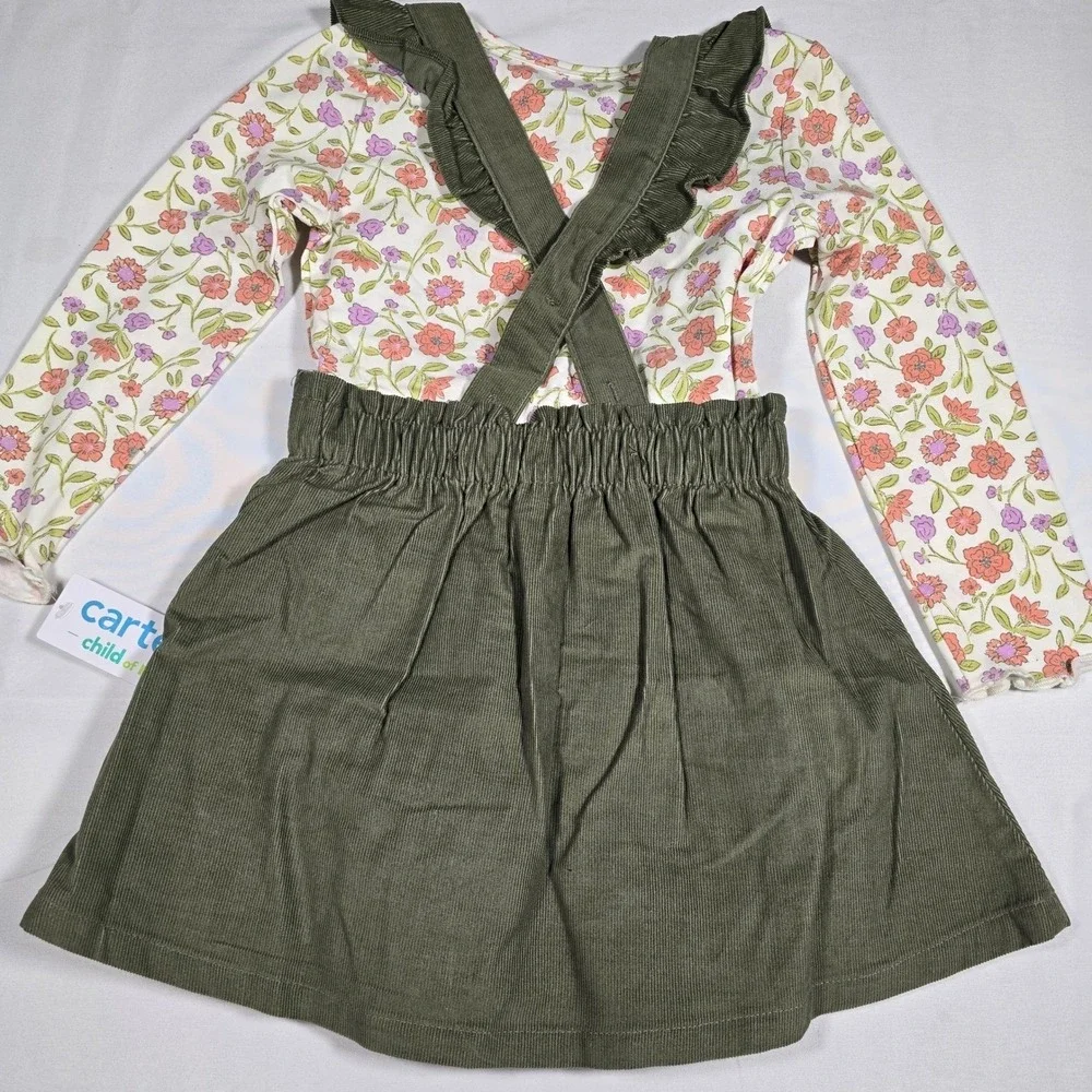 Carters Girls 3T 2pc Floral Top and Olive Green Corduroy‎ Jumper Set